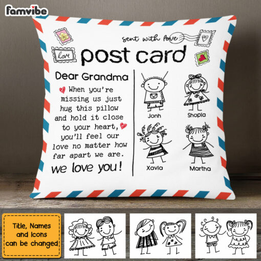 Personalized Mom Grandma Kids Drawing Pillow