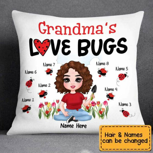 Personalized Mom Grandma Love Bugs Pillow