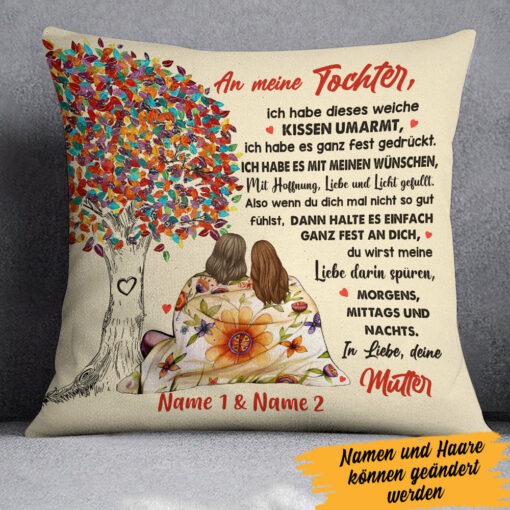 Personalized Mom Grandma Mama Oma German Tree Hug Pillow