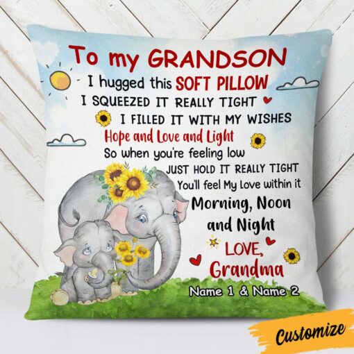 Personalized Mom Grandma Son Grandson Elephant Pillow