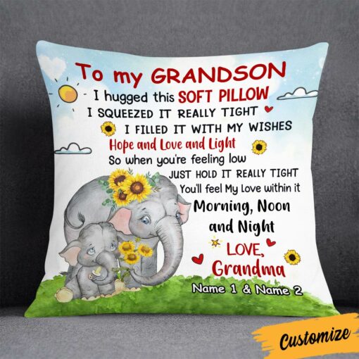 Personalized Mom Grandma Son Grandson Elephant Pillow