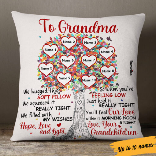 Personalized Mom Grandma Tree Heart Pillow