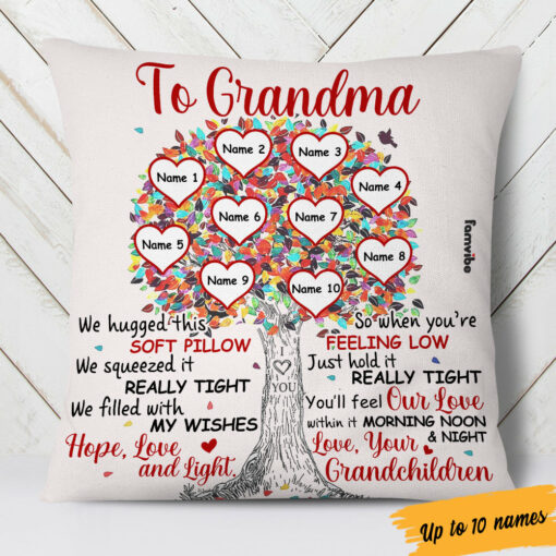 Personalized Mom Grandma Tree Heart Pillow