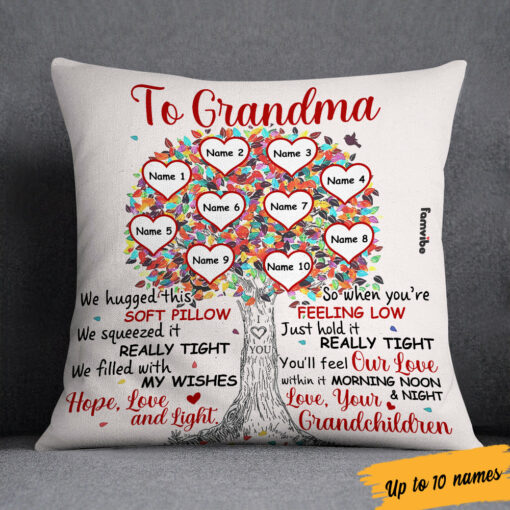 Personalized Mom Grandma Tree Heart Pillow