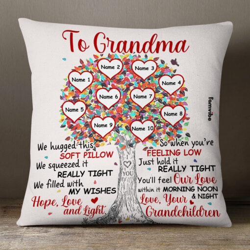 Personalized Mom Grandma Tree Heart Pillow