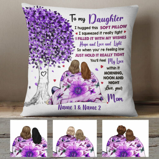 Personalized Mom Grandma Tree Hug Purple Pillow