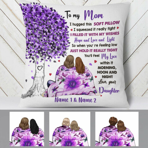 Personalized Mom Grandma Tree Hug Purple Pillow