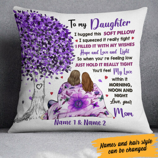 Personalized Mom Grandma Tree Hug Purple Pillow