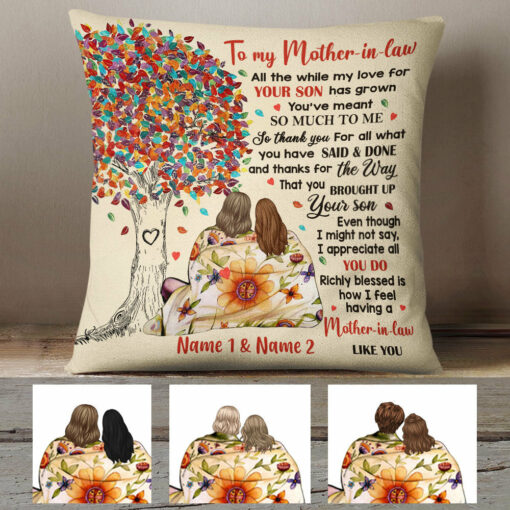 Personalized Mother In Law Tree Pillow