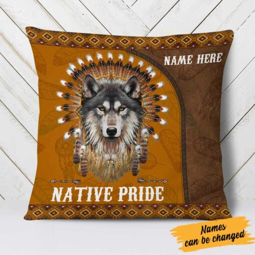 Personalized Native American Wolf Pillow