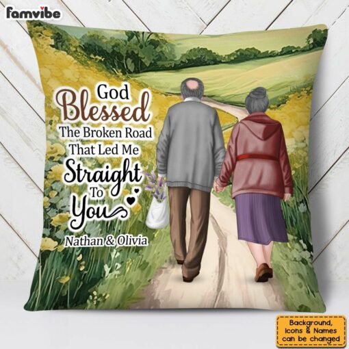 Personalized Old Couple Anniversary God Blessed The Broken Road Pillow