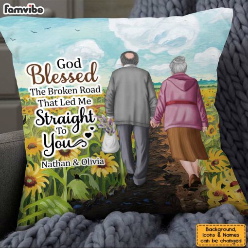 Personalized Old Couple Anniversary God Blessed The Broken Road Pillow