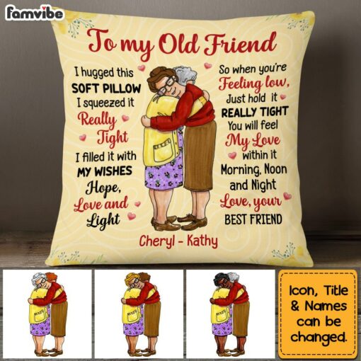 Personalized Old Friends Hugging Pillow