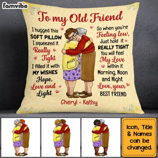 Personalized Old Friends Hugging Pillow