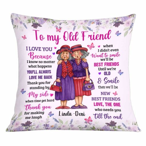 Personalized Old Friends Thank You Purple Floral Pillow