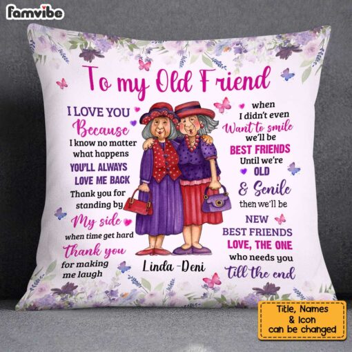 Personalized Old Friends Thank You Purple Floral Pillow