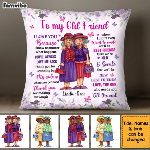 Personalized Old Friends Thank You Purple Floral Pillow