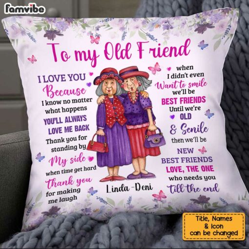 Personalized Old Friends Thank You Purple Floral Pillow