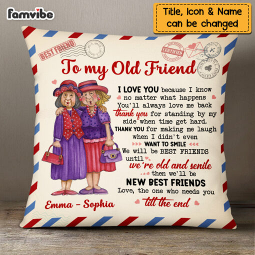 Personalized Old Friends Thank You Vintage Letter Pillow