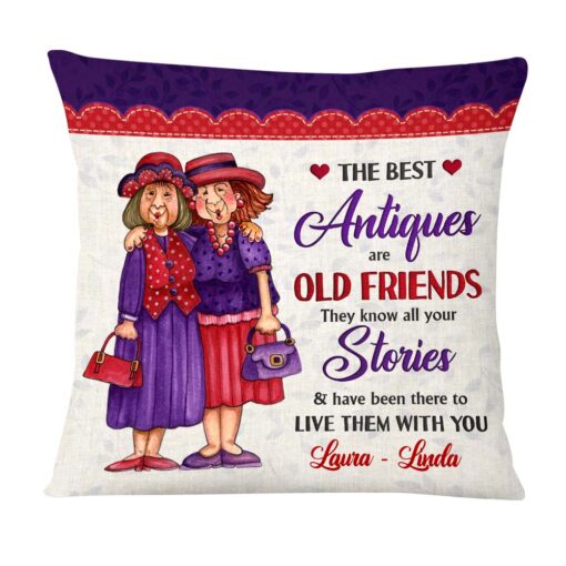 Personalized Older Ladies Old Friend Embroidered Style Pillow