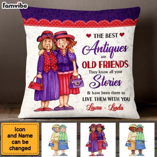 Personalized Older Ladies Old Friend Embroidered Style Pillow