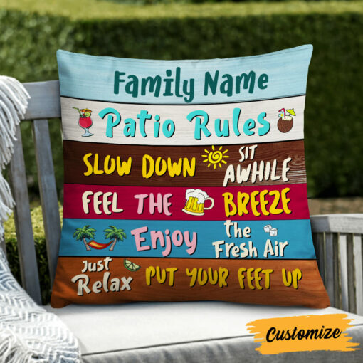 Personalized Outdoor Family Patio Rules Pillow