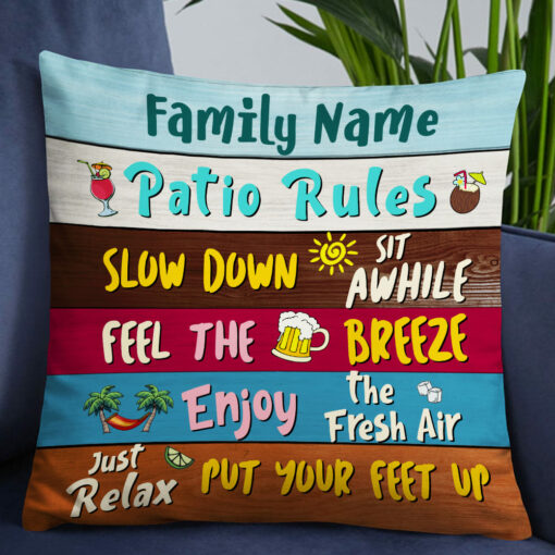 Personalized Outdoor Family Patio Rules Pillow