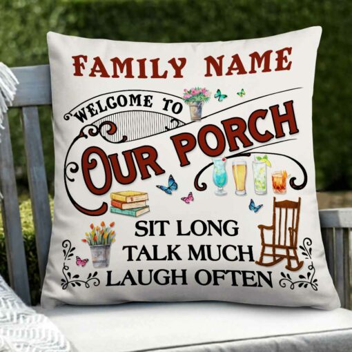 Personalized Outdoor Welcome To Our Porch Family Pillow