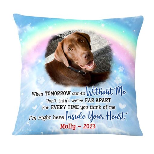 Personalized Pet Memorial Gift When Tomorrow Starts Without Me Rainbow Bridge Upload Photo Pillow