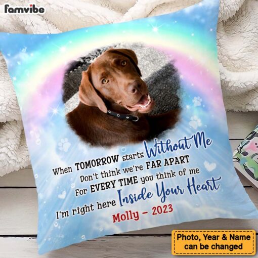 Personalized Pet Memorial Gift When Tomorrow Starts Without Me Rainbow Bridge Upload Photo Pillow