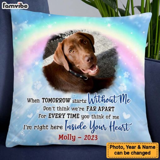 Personalized Pet Memorial Gift When Tomorrow Starts Without Me Rainbow Bridge Upload Photo Pillow