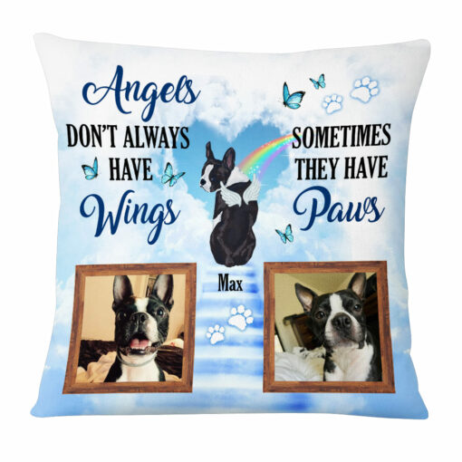 Personalized Pet Photo Memorial With Angel Wings Pet Loss Pillow