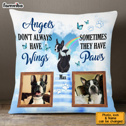 Personalized Pet Photo Memorial With Angel Wings Pet Loss Pillow