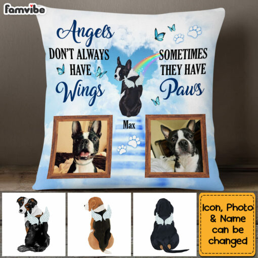 Personalized Pet Photo Memorial With Angel Wings Pet Loss Pillow