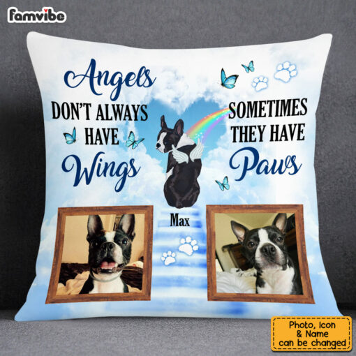 Personalized Pet Photo Memorial With Angel Wings Pet Loss Pillow