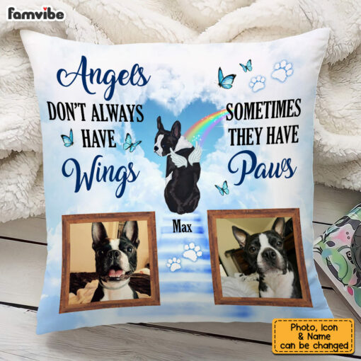 Personalized Pet Photo Memorial With Angel Wings Pet Loss Pillow