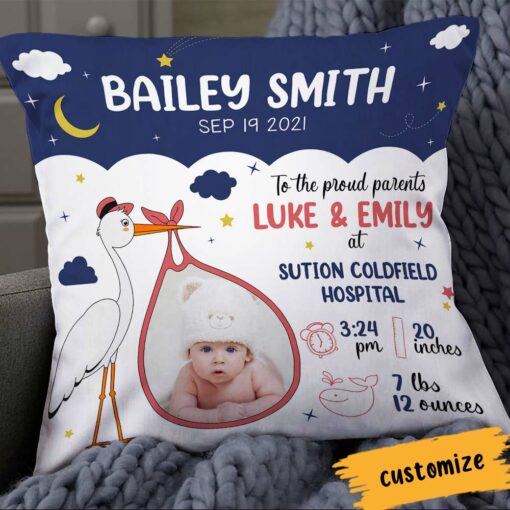 Personalized Photo Baby Birth Announcement Pillow