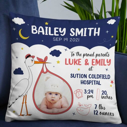 Personalized Photo Baby Birth Announcement Pillow