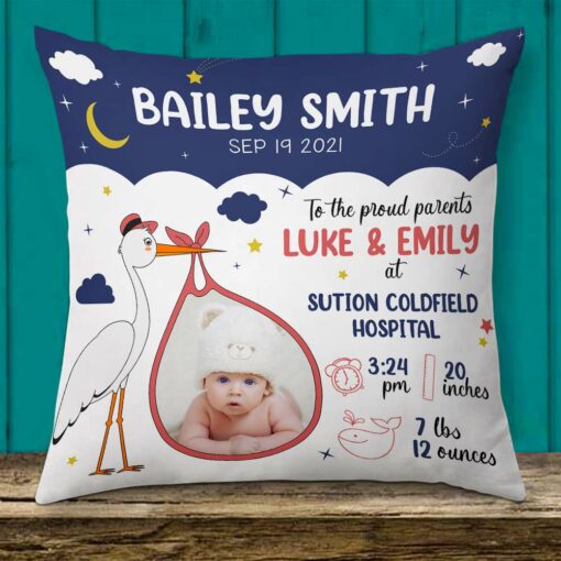 Personalized Photo Baby Birth Announcement Pillow