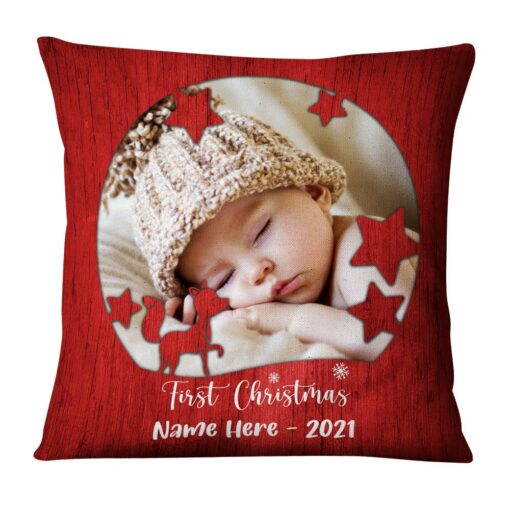 Personalized Photo Baby First Christmas Pillow