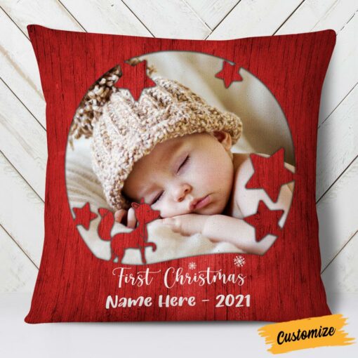 Personalized Photo Baby First Christmas Pillow