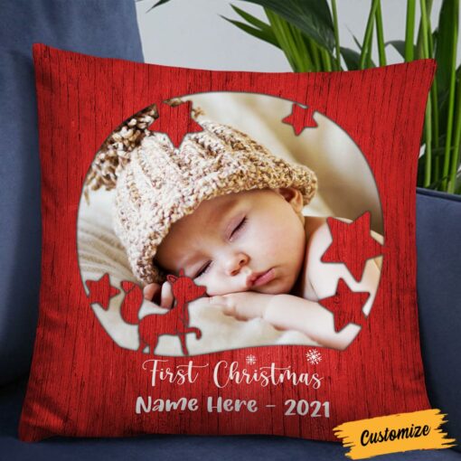 Personalized Photo Baby First Christmas Pillow