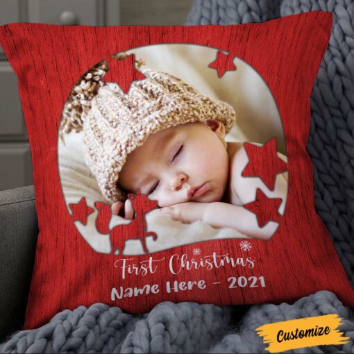 Personalized Photo Baby First Christmas Pillow