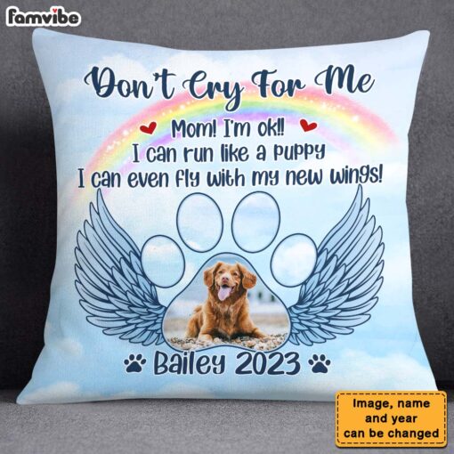 Personalized Photo Pet Memorial Gift for Dog Mom Loss Of Dog Cat Don’t Cry For Me Pillow