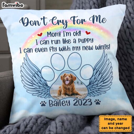 Personalized Photo Pet Memorial Gift for Dog Mom Loss Of Dog Cat Don’t Cry For Me Pillow