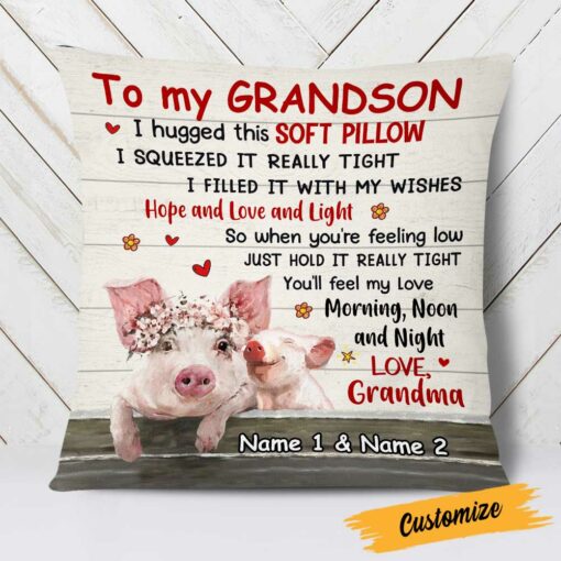 Personalized Pig Grandson Hug This Pillow