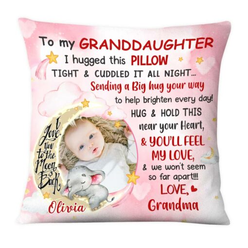 Personalized Pink Granddaughter Love To The Moon And Back Hug This Custom Photo Pillow