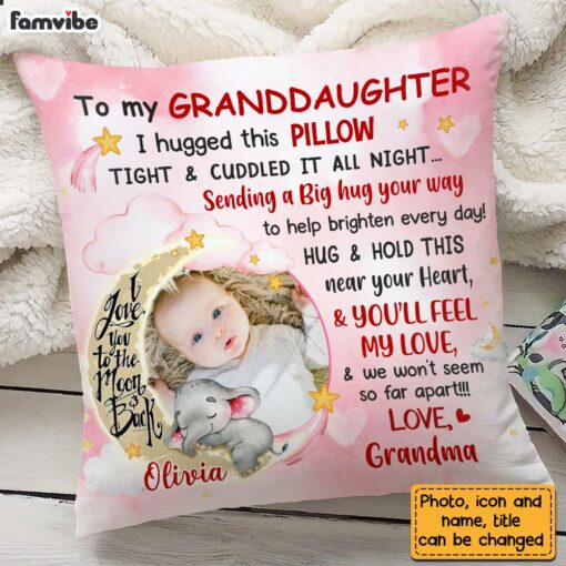 Personalized Pink Granddaughter Love To The Moon And Back Hug This Custom Photo Pillow