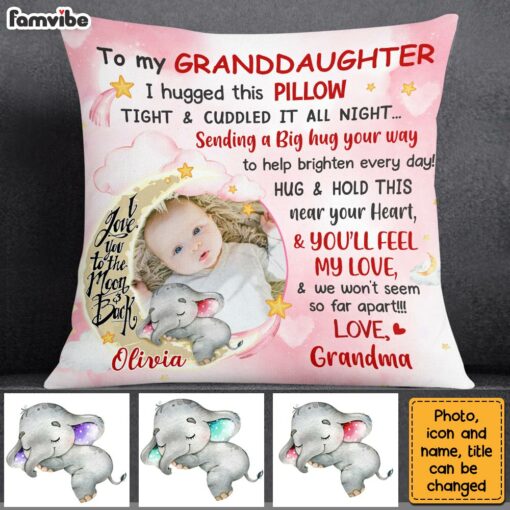 Personalized Pink Granddaughter Love To The Moon And Back Hug This Custom Photo Pillow