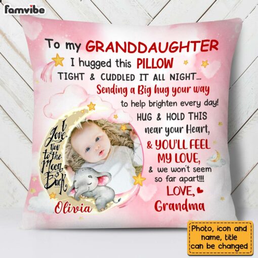 Personalized Pink Granddaughter Love To The Moon And Back Hug This Custom Photo Pillow